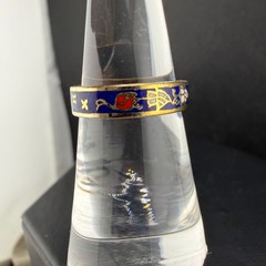 Vintage Cloisonne Enamel Band Blue Ring size 4.75