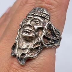 Vintage Cameo Native American Figure Silver Dimensional Ring Size 9.75
