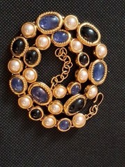 Spectacular Vintage Monet Adjust. Choker Peal Faux Black Jade Tanzanite Saphire