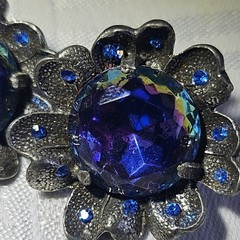Signed Judy Lee Bracelet & Errings Blue Rhinestones Aurora Borealis Vintage