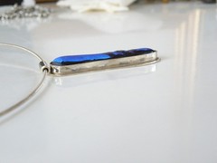 Vintage Sterling Silver 925 Modernist Glass Slide Choker Necklace 17″