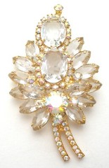 D & E Juliana Leaf Brooch & Earrings Set with Clear & Ab Rhinestone Vintage Pin