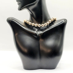 Choker Style Light Gold Tone Shiny Round Bead Vintage 1970s Necklace 15 Inch