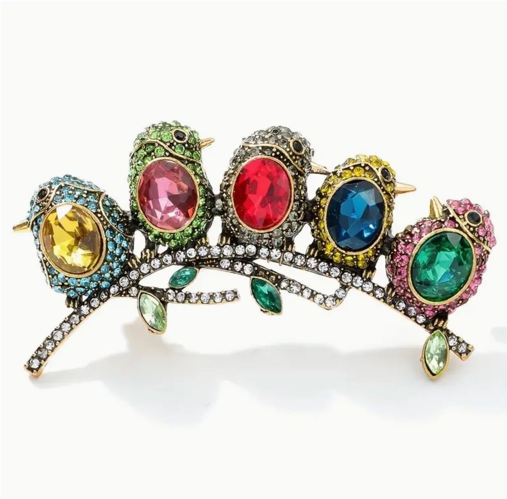 Colorful Crystal Bird Brooch Pin With Rhinestones