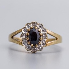 Vintage Style Art Deco Sapphire and Lab Created Diamond Ring 925 Sterling Silver
