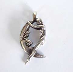 Risque Sterling Silver Pendant Nude Woman Riding Moon 4.7 grams Solid 925 Fairy