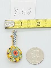Vtg Micro Mosaic Blue Green Red Yellow White Flower Mandolin Music Pin Brooch
