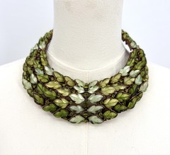 Vintage thermoset Statement Collar Necklace And Earrings Green Leaf