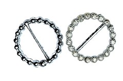 Lot of 12 Vintage Clear Rhinestones and Silver Metal 38mm Round Scarf Ring
