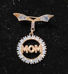 Rhinestone Mom Brooch Pin Sparkling AB Circle Bow Mother’s Day Gift Vintage