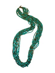 Vintage Turquoise Seed Bead Multi Strand Necklace 30” Long