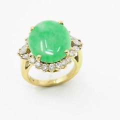 NYJEWEL 18k Yellow Gold Jadeite Jade Diamond Ring