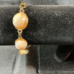 Vintage peach agate striated cabochon boho stone link bracelet, approx 6.75 in