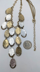 Vintage Necklace Mixed Metal Hammered Disc Double Strand Statement