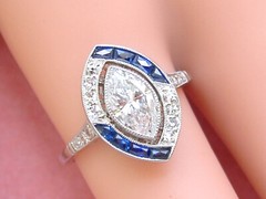 Retro Style Navette Wedding Ring 2.2 Ct Simulated Diamond 14k White Gold Over