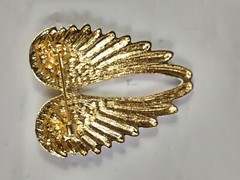 Beautiful Angel Wings Brooch Pendant Iridescent Rhinestones Gold Tone White Pink