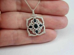 1Ct Oval & Pear Lab Created Sapphire Bezel Vintage Pendant 14K White Gold Plated