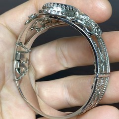 Whiting & Davis Intaglio Lily Flower Cameo Silvertone Hinged Bracelet Mesh Bags