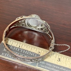 Whiting & Davis Intaglio Lily Flower Cameo Silvertone Hinged Bracelet Mesh Bags