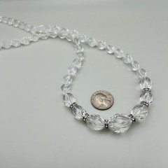Vintage Bead Necklace Faceted Clear Crystal 30 in Silvertone Rhinestone Stations