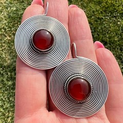 Huge Vintage Sterling Silver 925 Women’s Jewelry Stud Earrings Cornelian Stone