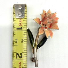 Vintage Flower Pin Brooch Soft Pink And Green Enamel Dimensional Metal Stemmed