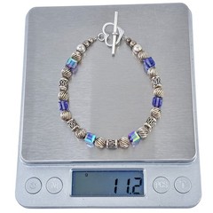 Vintage Sterling Silver 925 Iridescent Crystal Beaded Bracelet 7.5″