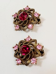 Vintage Red Pink Rhinestone flower Star Earrings