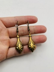 Vintage Art Nouveau Style Elegant Egyptian Greek Vase Bronze Tone Hook Earrings