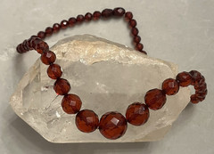Vintage, Art Deco, Cherry Amber, Faceted Bakelite 15″ Necklace-Simi Tested
