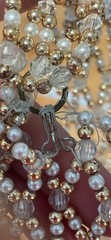 Vintage Multi Strand Faux Pearl Beaded Sash Belt Gold Tone Clear Crystal 30″