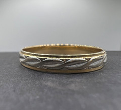 Vintage 14K Gold Two-Tone Pattern Wedding Band Ring 4mm Signed 2.7g Sz 11.75