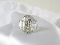 Vintage Sterling Silver 925 Natural Heated Green Amethyst Statement Ring Size 9