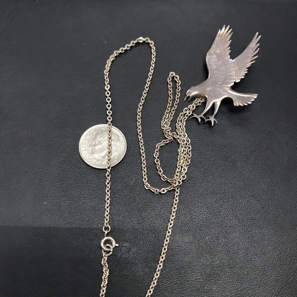 Vintage Large Flying Eagle 925 Sterling Silver Pendant 2mm 18” Necklace 9.9 Gr