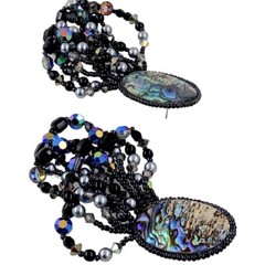 Vintage Peacock Abalone Shell Aurora Borealis Crystal French Jet Bead Earrings