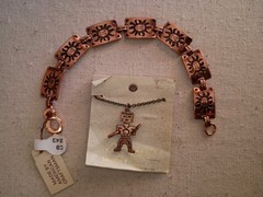 Vintage Aztec Figure Sunrise Copper Necklace With Chain And Bracelet NWT