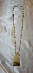 Vintage Carved Alabaster Stone Tribal Pendant Necklace