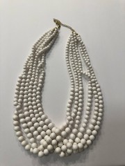 Vintage 1980s White 6 Strand Graduated Acrylic Bead Statement Bib Necklace