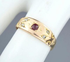 Fine Antique Victorian 18K 15K Gold Ruby Diamond 5-Stone Floral Scroll Ring 5.5