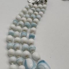 Vintage Multi 4 Strand Necklace Blue White Art Glass Beaded 17″ Choker Bib Japan