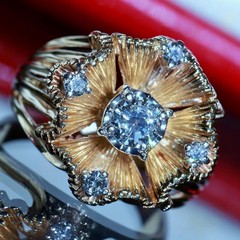 14k yellow gold sz 6 ring 0.80ct natural diamond flower vintage 8.26g Prism-lite