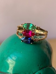 14K GOLD EMERALD GREEN,RUBY RED,SAPPHIRE BLUE CZ CUBIC ZIRCONIA WIDE BAND RING
