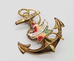 Anchor Ship Brooch North Bay Canada Enamel Gold tone Vintage 1.5 in
