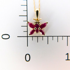 Vintage Ruby and Diamond 10k Gold Butterfly Necklace, July Birthday, Petite, 90s