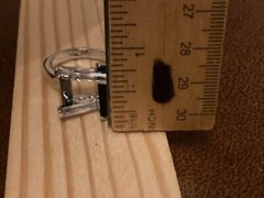 Vintage Estate Marked 18K GE Clear & Black Glass Bar Ring Deco Modernist Sz 9.75