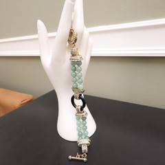 Heidi Daus bracelet Art Deco imitation jade and onyx green glass beads signed