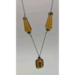 Vintage Art Deco Topaz Glass Bead Chain Czech Style Drop Markasite Necklace READ