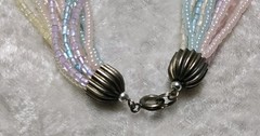 Vintage Long Pastel Pink Blue Green Microbead Multistrand Necklace 26in