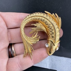 Vintage Monet Brooch Gold Tone Fish Koi