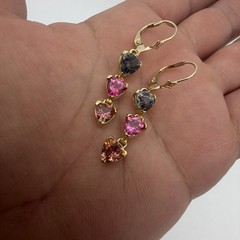 14K Yellow Gold Mystic Pink Topaz Leverback Earrings Stamped VA